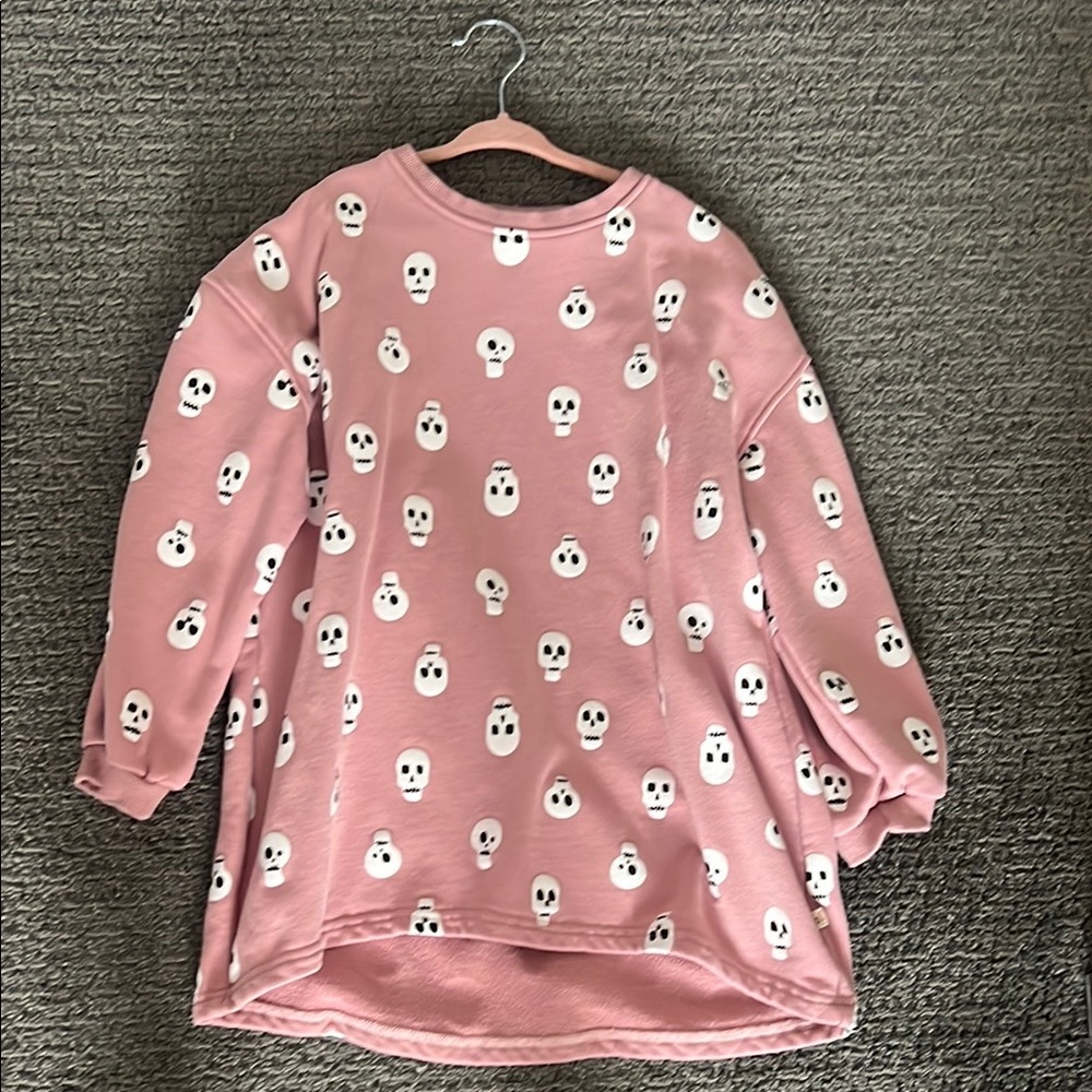 Pink Skull Print Sweatshirt Dress with Cozy Fit